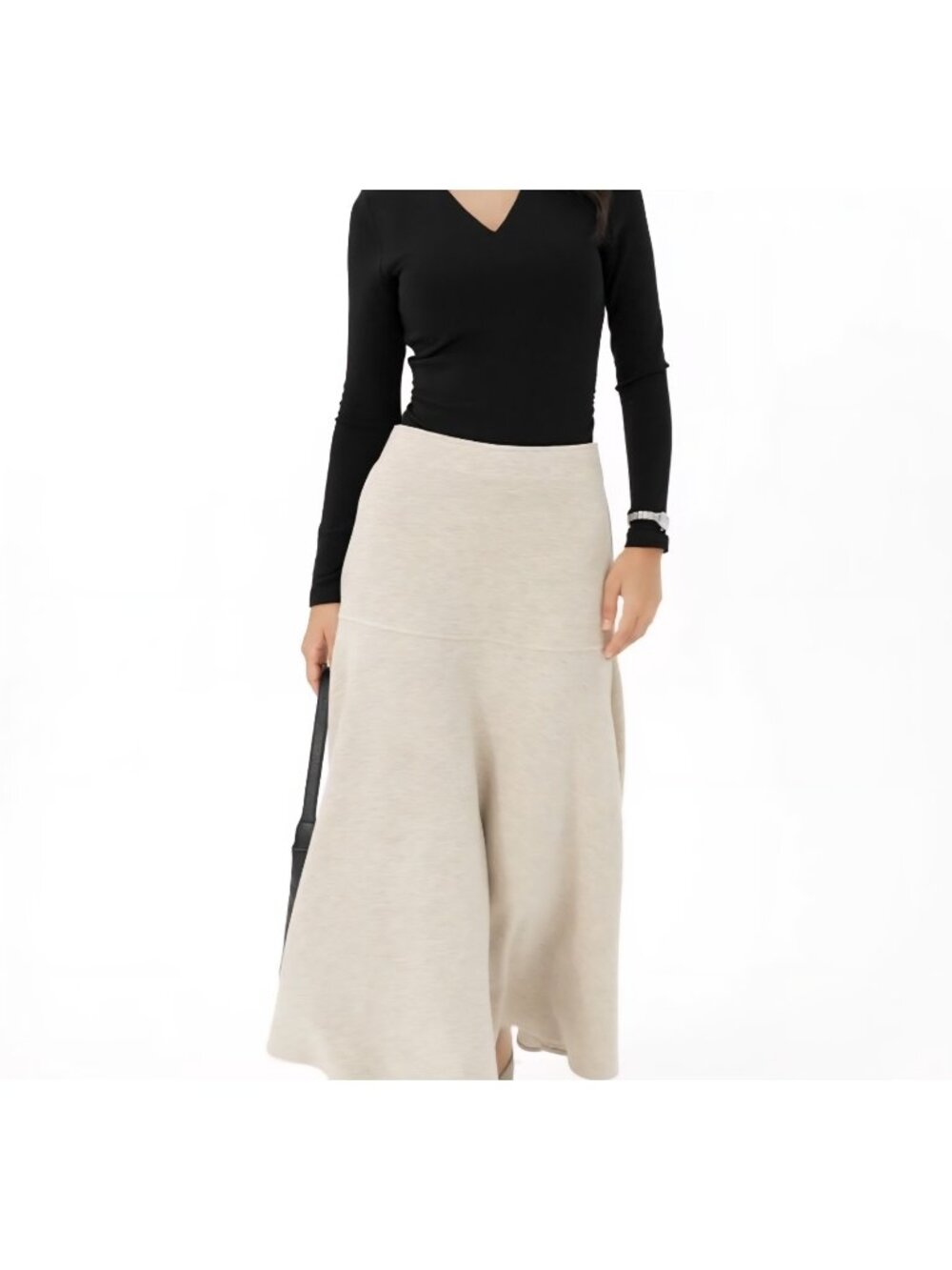 NWT OGL - M‎ FuzzLuxe Flared Maxi Skirt Heather Beige